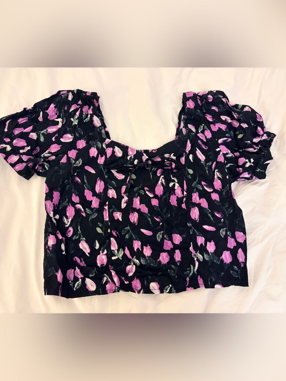 Dazy Black Floral Top with Pink Tulip Print